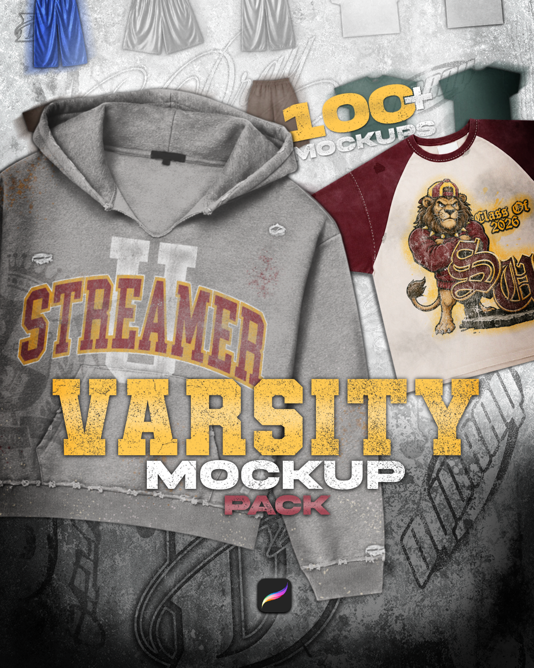 Varsity Mockup Pack | 150+ MOCKUPS (Vintage hoodie, 3/4 shorts, Basketball shorts & More)