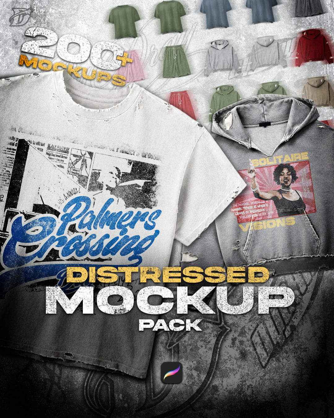 Distressed Mockup Pack | 200+ MOCKUPS (Distressed hoodie, 3/4 shorts, beanies & More)