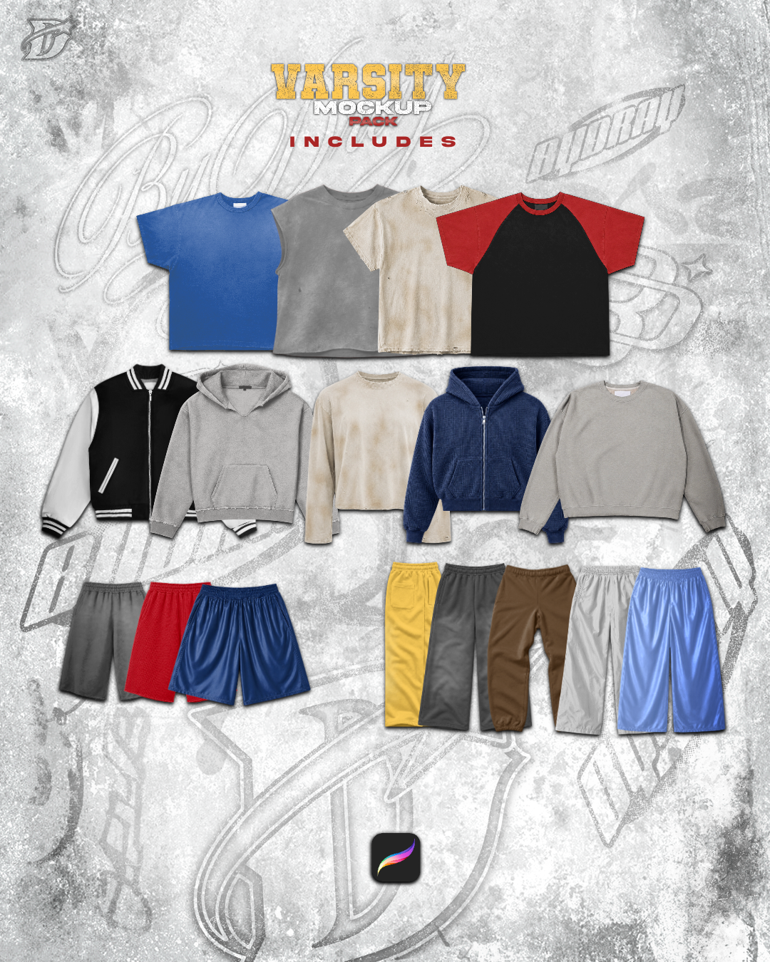 Varsity Mockup Pack | 150+ MOCKUPS (Vintage hoodie, 3/4 shorts, Basketball shorts & More)