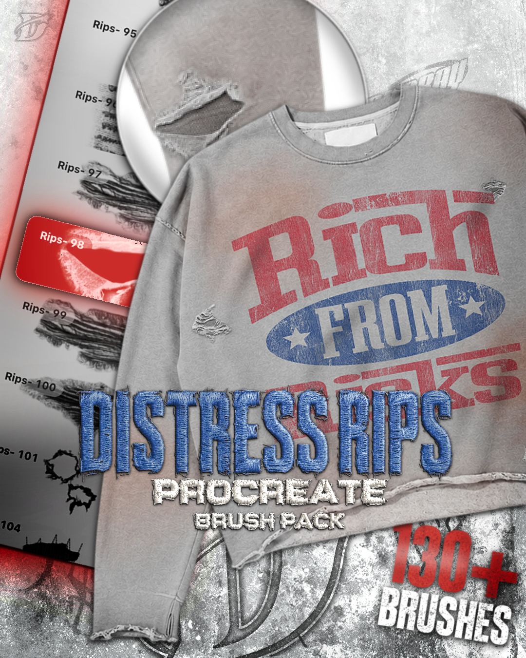 Distress Rip Procreate Brushes | 130+ brushes
